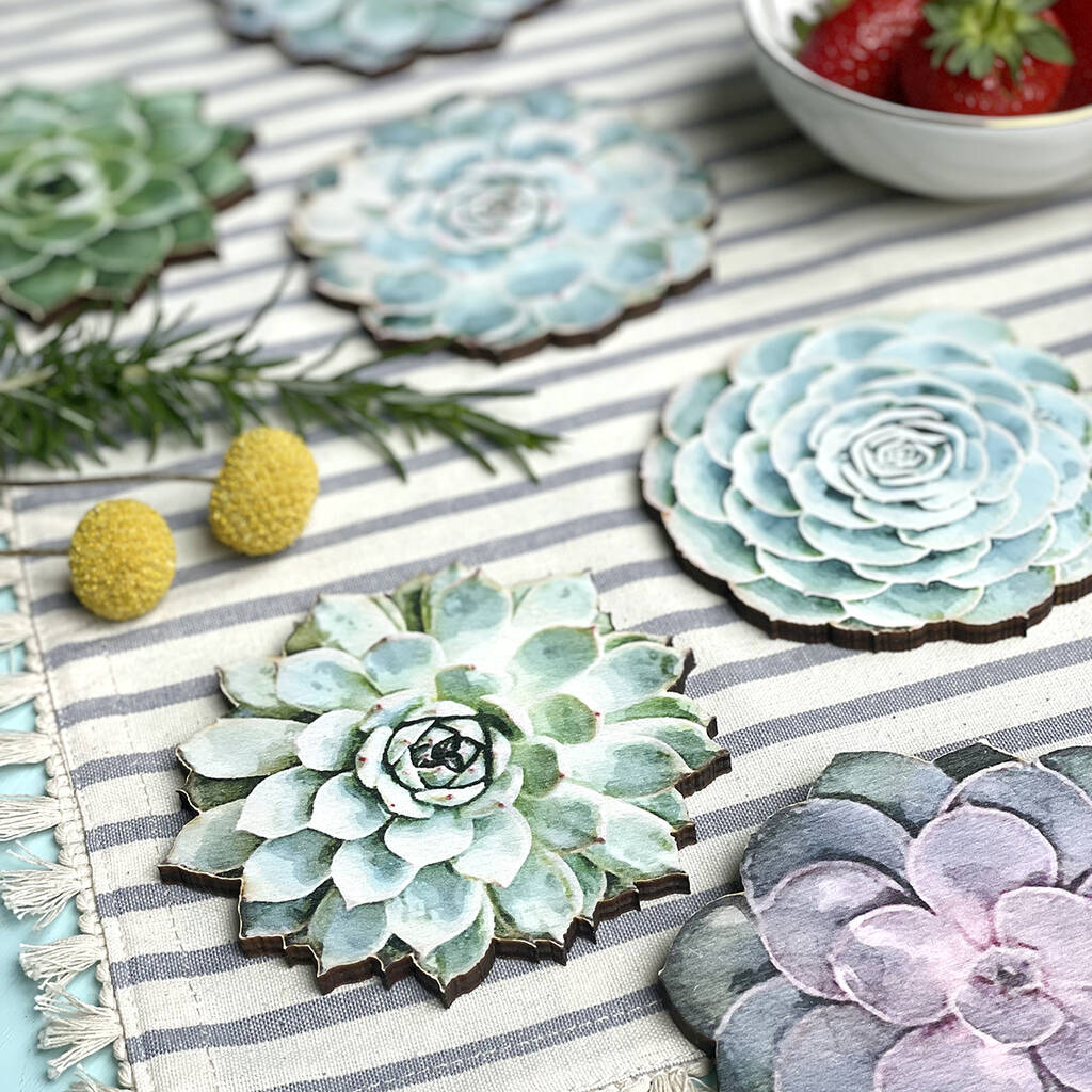 Wooden Succulent Coasters Set Of Six, 1 of 8