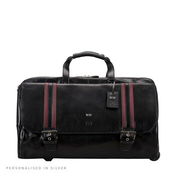 Personalised Mens Wheeled Leather Travel Bag. 'Dino L', 4 of 11