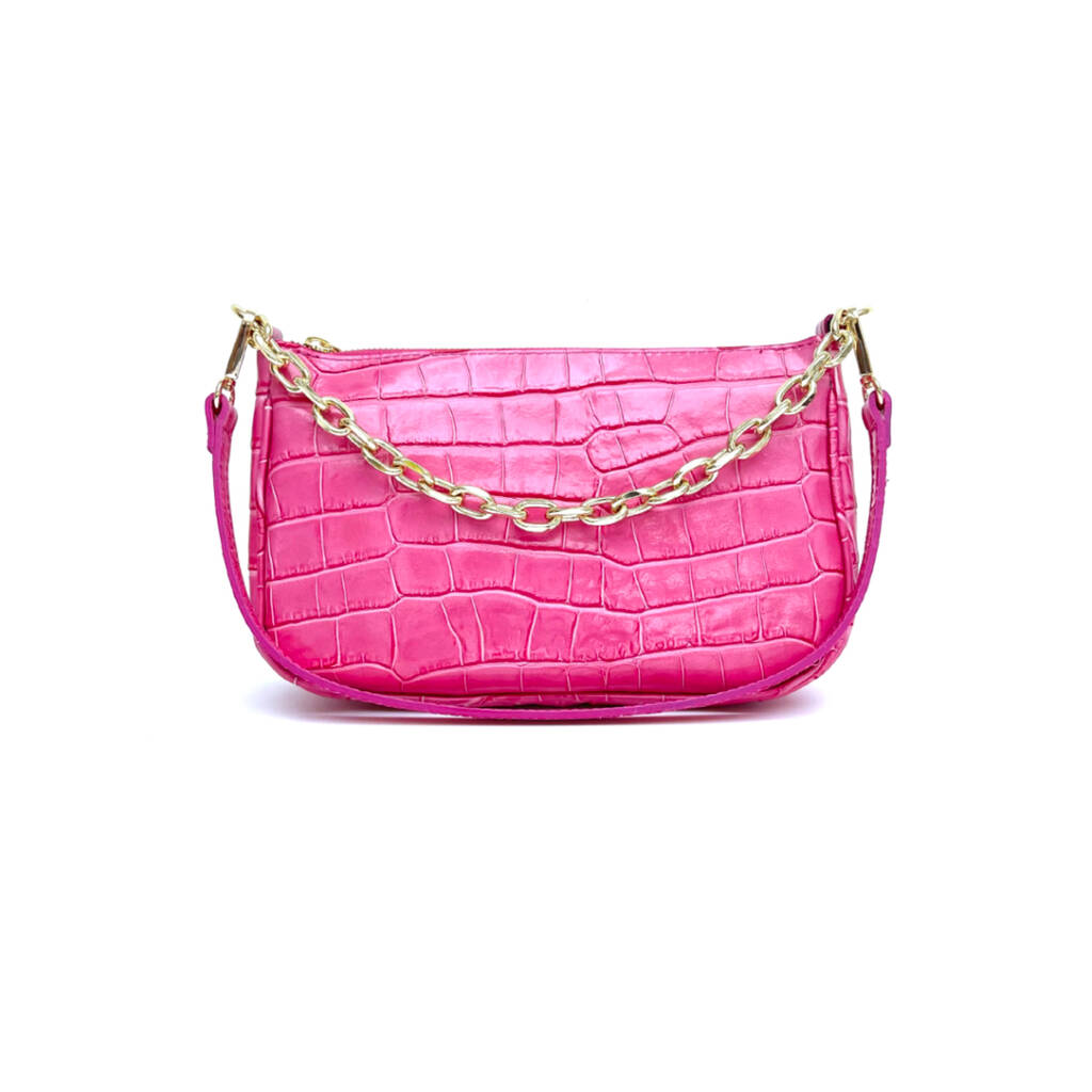 Candy Pink Croc Leather Shoulder Bag By Apatchy | notonthehighstreet.com