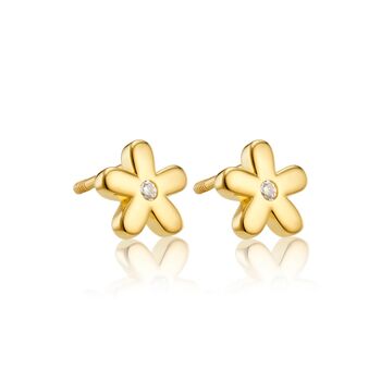 18ct Gold Plated Little Flower Stud Earrings, 2 of 4