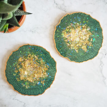 Sparkly Green Geode Resin Coasters, 3 of 10