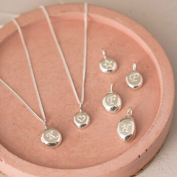Small Initial Pebble Necklace. Recycled Sterling Silver, 8 of 11