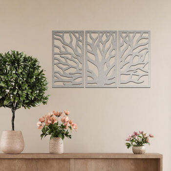 Elegant Metal Tree Of Life Triptych Wall Art Panel Set For Living Room Decor, 6 of 10