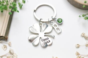 Good Luck Personalised Keyring Four Leaf Clover Gift, 5 of 8
