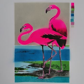 'The Flamingoes' Neon Stencil Screenprint, 6 of 9