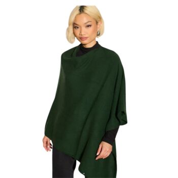Dark Green 100% Cashmere Multi Ways Button Poncho Shawl Gift Boxed, 5 of 8