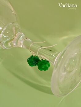 Green Botan Flower Jade Sterling Silver Dangle Earrings, 4 of 9