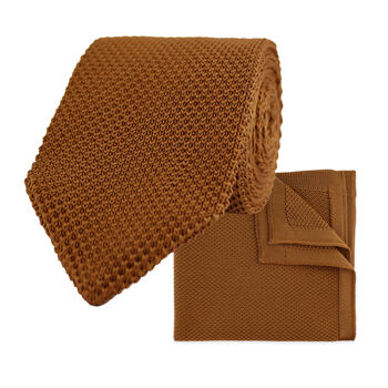 100% Polyester Diamond End Knitted Tie Caramel Brown, 3 of 6