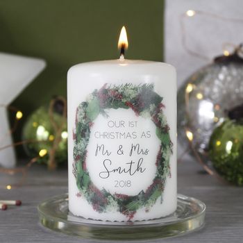 First Christmas As Mr And Mrs Wreath Candle, 2 of 8