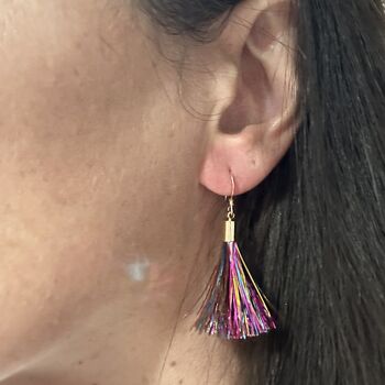 Rainbow Tinsel Party Earrings, 2 of 4