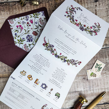 Plum Autumn Floral Wedding Invitation With Timeline, 6 of 8