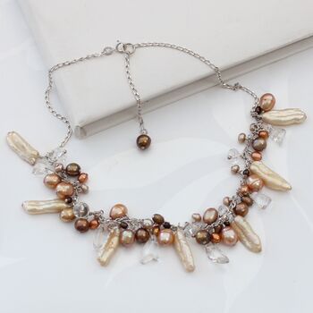 Unusual Assorted Pearl Necklace On Sterling Silver Chain, 9 of 12