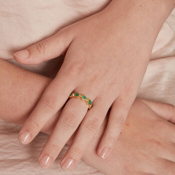 Green Emerald Gemstone Cartwheel Gold Vermeil Ring, 7 of 10