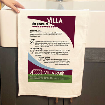 Years Of Being A Villan Tea Towel Birthday Gift For Aston Villa Fan, 5 of 6