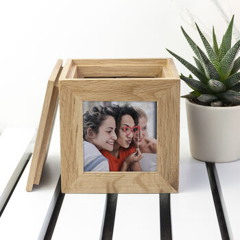 Personalised Oak Friends Photo Cube Keepsake Box, 3 of 3