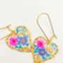 Heart Earrings With Forgetmenot And Pink Flowers, thumbnail 3 of 9