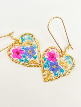 Heart Earrings With Forgetmenot And Pink Flowers, 3 of 9