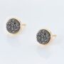 Silver Druzy Round 18k Gold Plated Earrings Studs, thumbnail 2 of 4