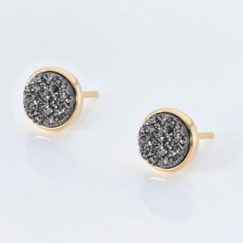 Silver Druzy Round 18k Gold Plated Earrings Studs, 2 of 4