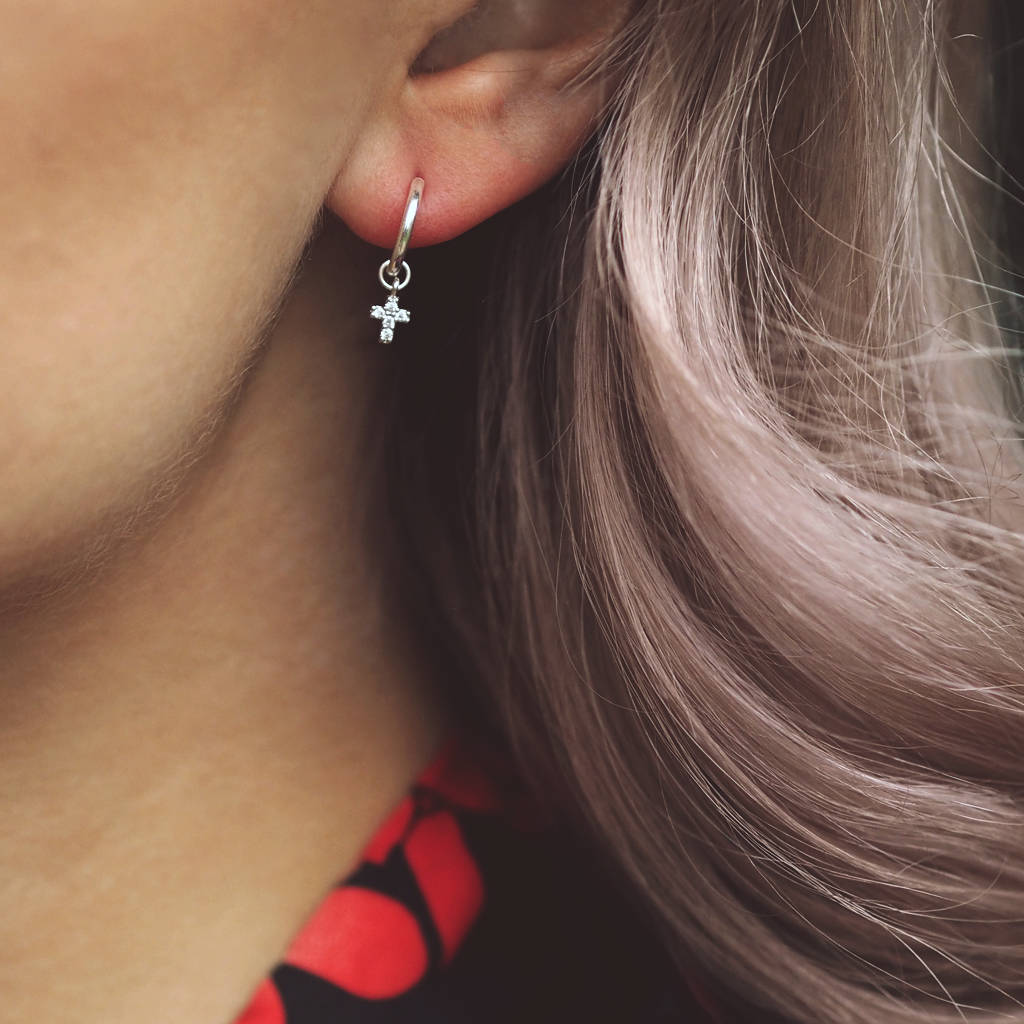 Megan Sterling Silver Cross Hoop Earrings By Aluna Mae Sterling Silver Cross Hoop Earrings