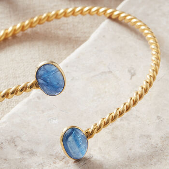 Blue Kyanite Silver Gold Plated Adjustable Bangle, 6 of 12