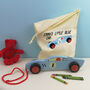 Personalised Wooden Pull Along Blue Racing Car, thumbnail 2 of 5