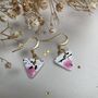 Ceramic Triangle Earrings Pink White And Black Speckled Dangle Earrings With Gold Hooks, thumbnail 9 of 11