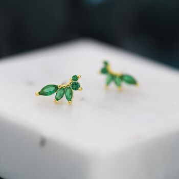 Emerald Green Cz Marquise Cluster Stud Earrings, 4 of 9