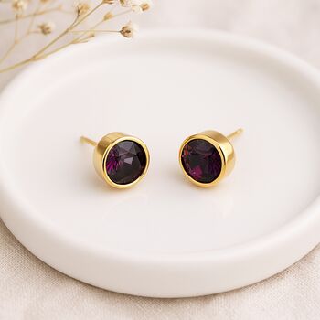 18ct Gold Plated Sterling Silver February Birthstone Stud Earrings – 7mm, 4 of 7