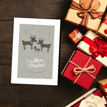 'To My Mom And Stepdad' Christmas Card Reindeer, 7 of 10
