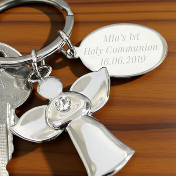 Personalised Silver Plated Guardian Angel Keyring, 3 of 7