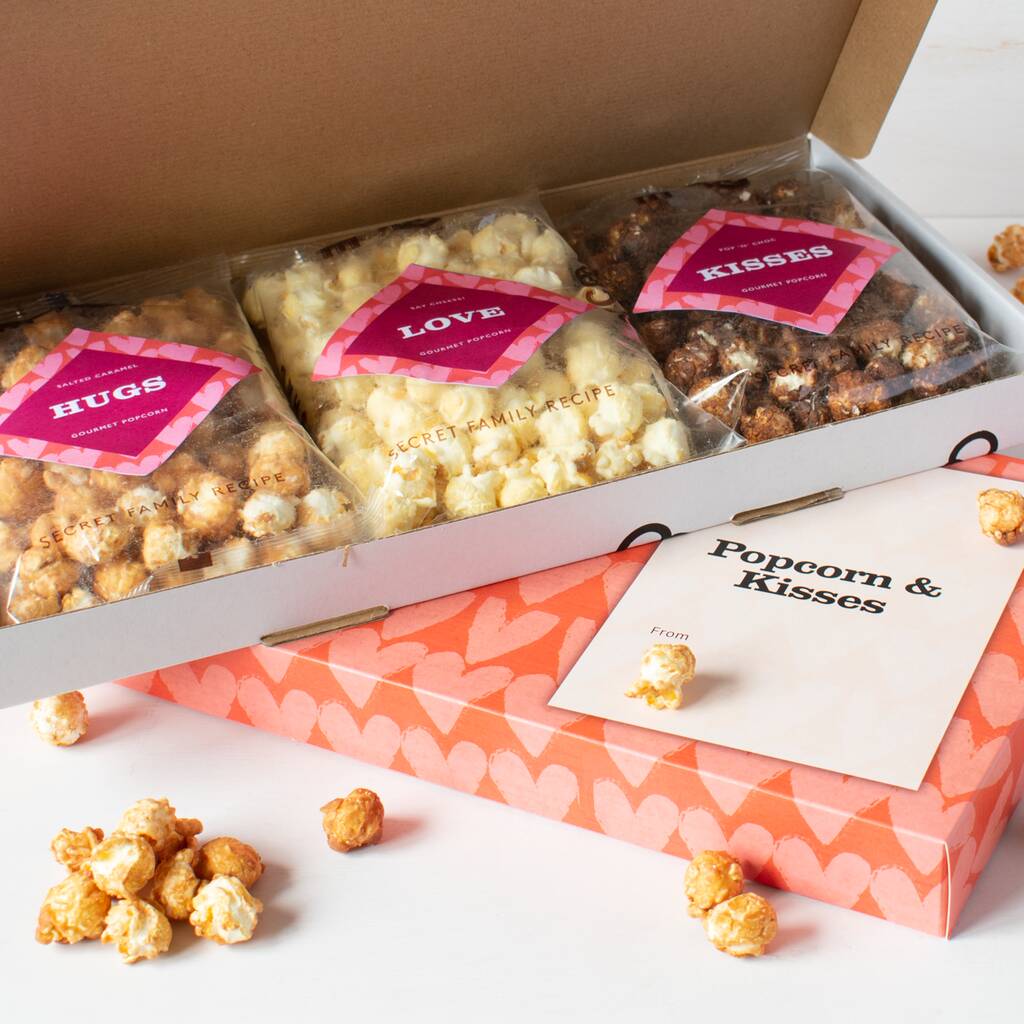 'Popcorn And Kisses' Gourmet Popcorn Letterbox Gift, 1 of 5