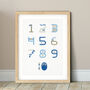Boho Numbers Print Blue And Beige, thumbnail 1 of 4