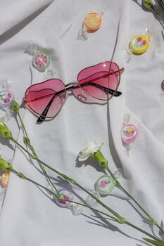 Coral Pink Tint Metal Frame Heart Shaped Sunglasses, 6 of 6