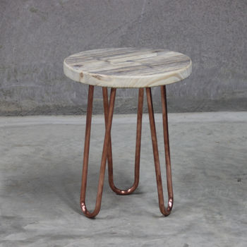 Reclaimed Stool Side Table With Copper Hairpin Legs, 3 of 4