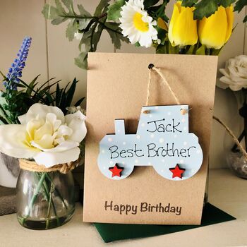 Personalised Brother Birthday Card Wooden Tractor, 5 of 8