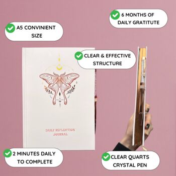 Gratitude Journal Daily Reflection Book With Quartz Crystal Pen, 3 of 6