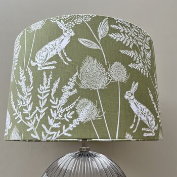 Kielder Hare Sage Green Wildlife Drum Lampshade, 4 of 10