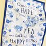 Drink Tea And Be Happy Cotton Tea Towel, thumbnail 3 of 7