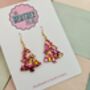 Pink And Gold Christmas Tree Glitter Resin Earrings / Pink Christmas Jewellery / Christmas Gift / Bold Sparkly Pink Holiday Accessory, thumbnail 3 of 12