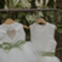 Duchess Satin Flower Girl Dress – Pearl Heart Back And Tulle Skirt Handmade UK, thumbnail 5 of 8