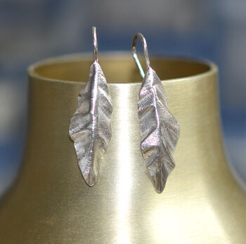 Handmade Textured Sterling Silver Leaf Earrings, 8 of 9