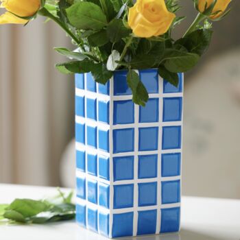 Blue Check Tile Vase, 2 of 5
