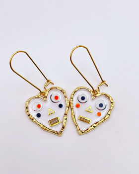 Hand Made Cute Heart Characters Earrings Small, 5 of 11
