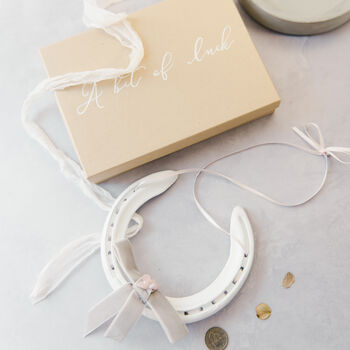 Personalised Ivory Rose Quartz Lucky Wedding Horseshoe, 2 of 6