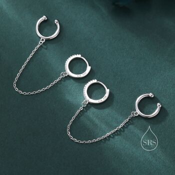 Cz Hoop And Cuff Huggie Hoop Earrings In Sterling Silver, 3 of 11