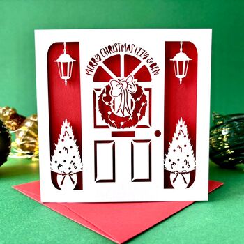 Personalised Front Door Papercut Christmas Card, 2 of 6