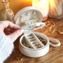 Personalised Round Natural Linen Jewellery Case, thumbnail 5 of 9