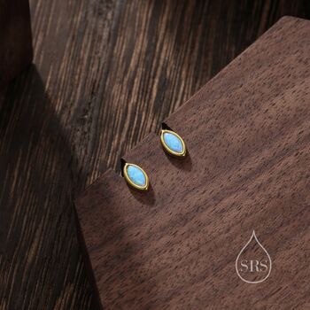 Sterling Silver Blue Opal Marquise Stud Earrings, 3 of 11