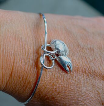 Sterling Silver Crab Claw And Cockle Shell Bangle, 3 of 3